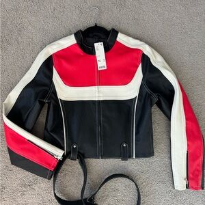 Urban Outfitters Black, White & Red Leather Jacket